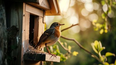 Vogel am Nistkasten - Biodiversität im garten